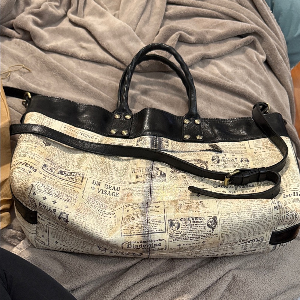 Patricia Nash Black and Cream Newspaper Print Bag
